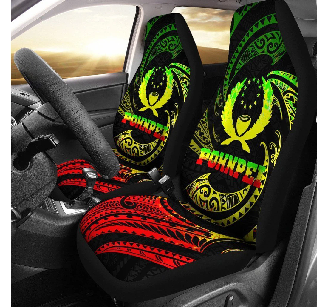 Pohnpei Micronesia White Tribal Wave Bn12 Universal Front Car Seat Cover