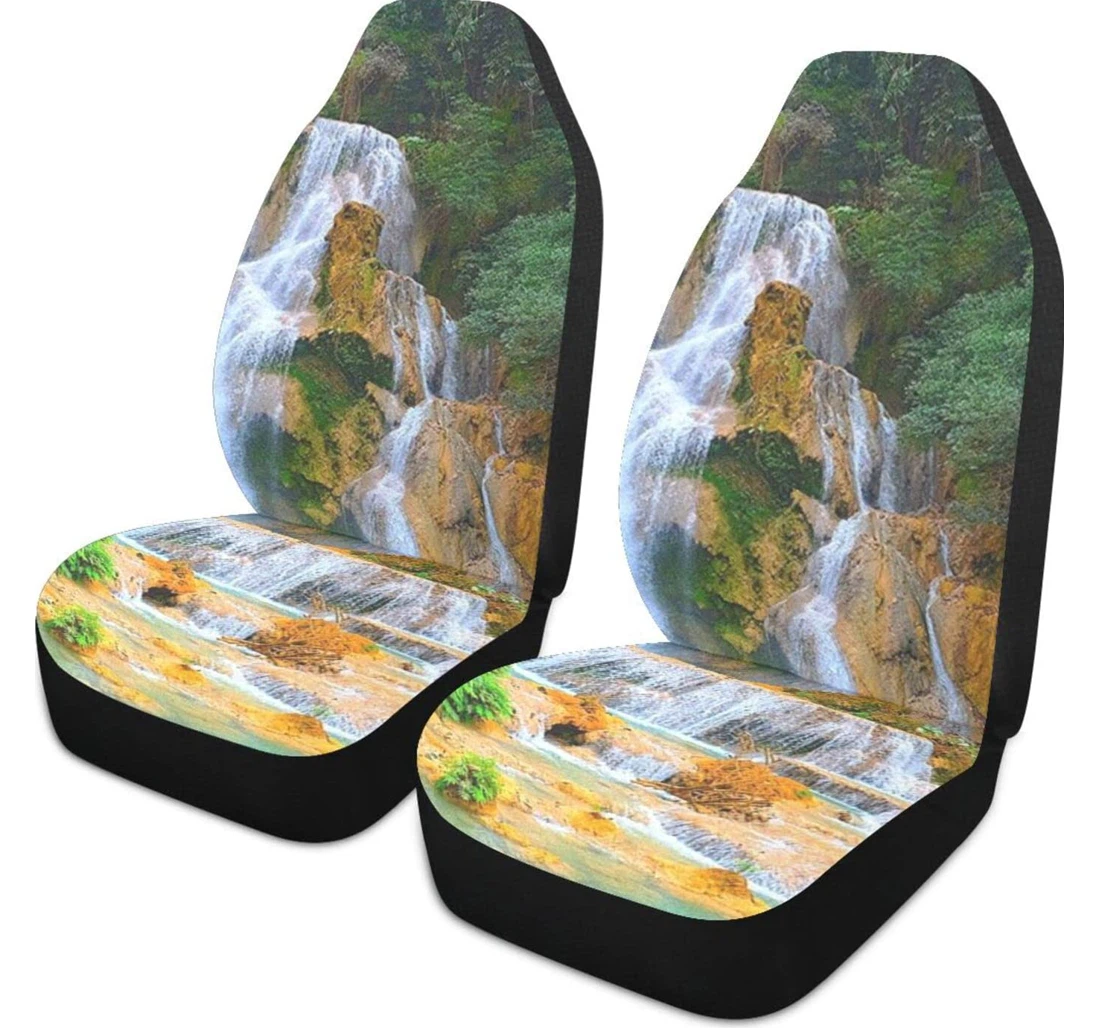 Summer Tropical Waterfalls Jungle Crag River Universal Front Car Seat Cover