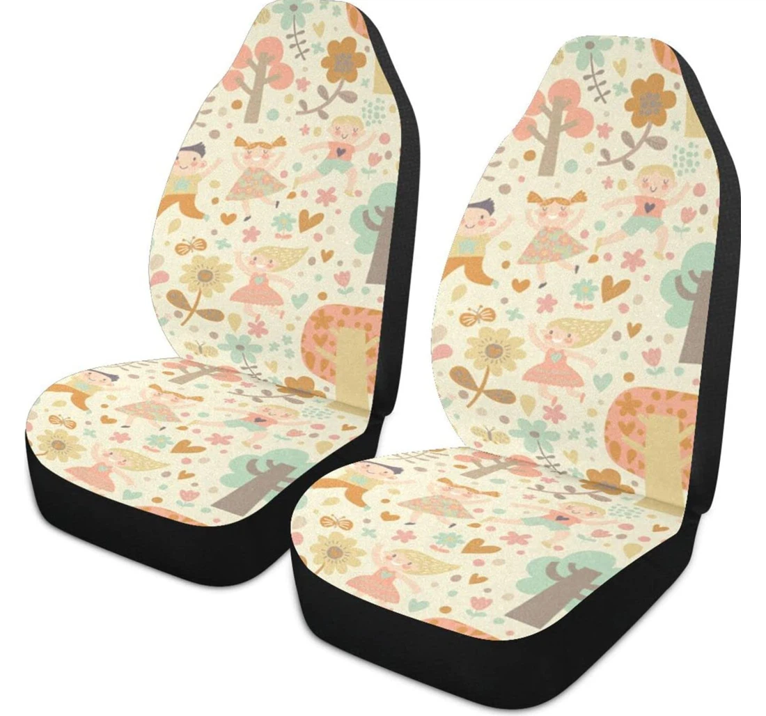 Man And Nature Cartoon Hand Drawing Universal Front Car Seat Cover