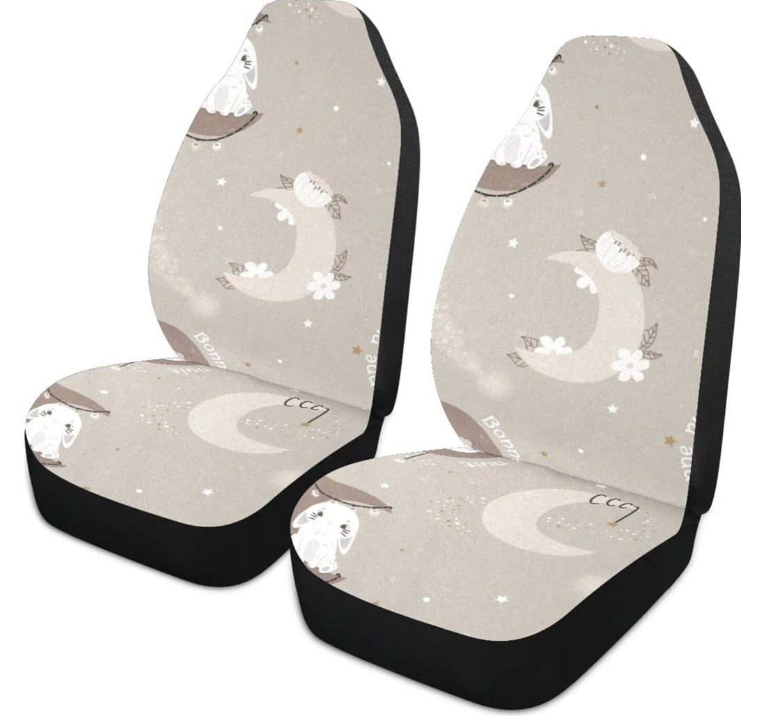 Cute Rabbit On The Cartoon Moon Universal Front Car Seat Cover