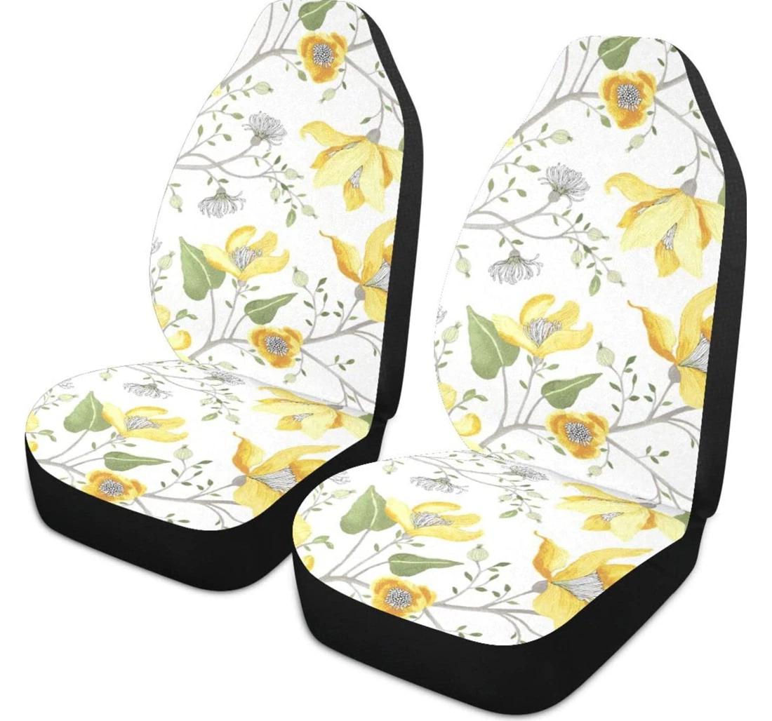Yellow Flower Art Universal Front Car Seat Cover