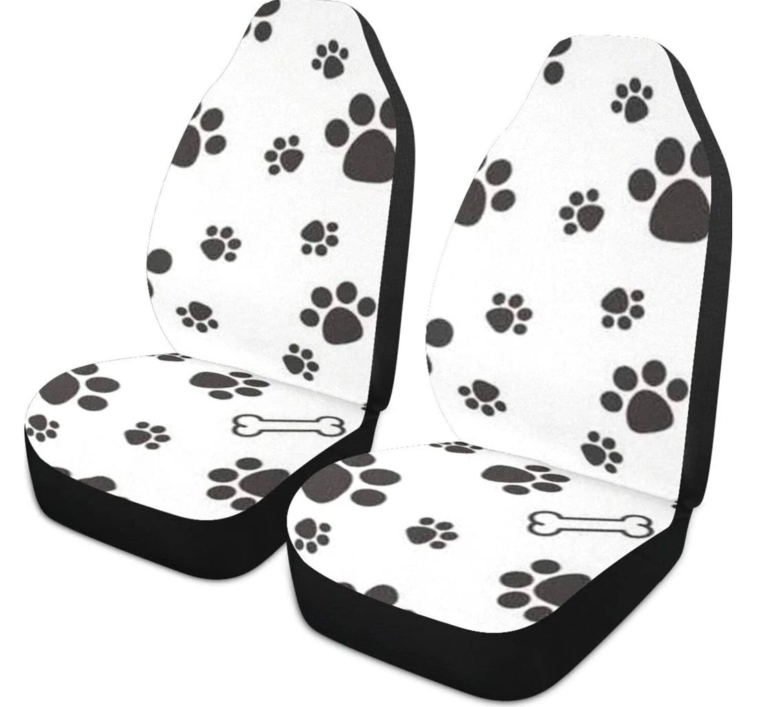 Black Vintage Paw Prints Dog Bone Universal Front Car Seat Cover