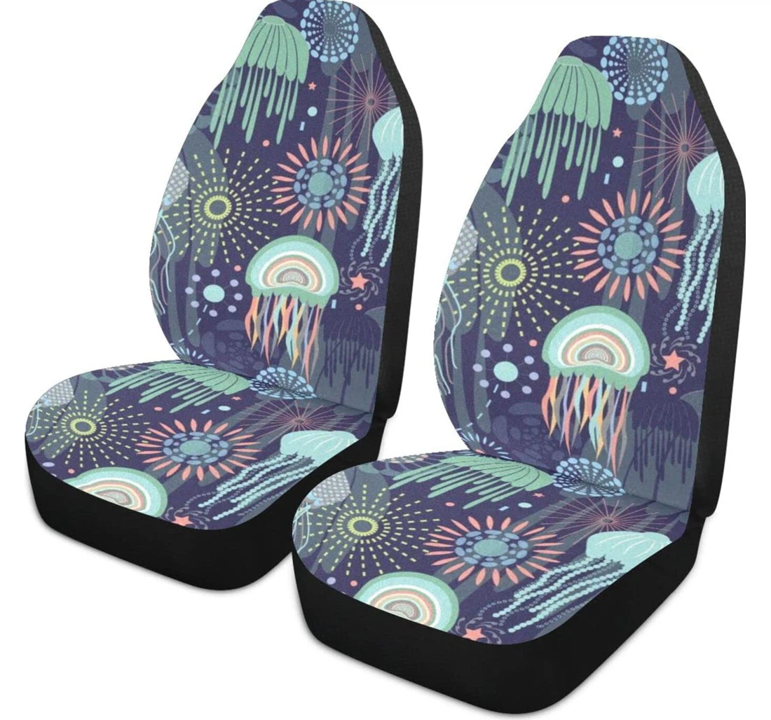 Cartoon Rainbow Jellyfish Universal Front Car Seat Cover