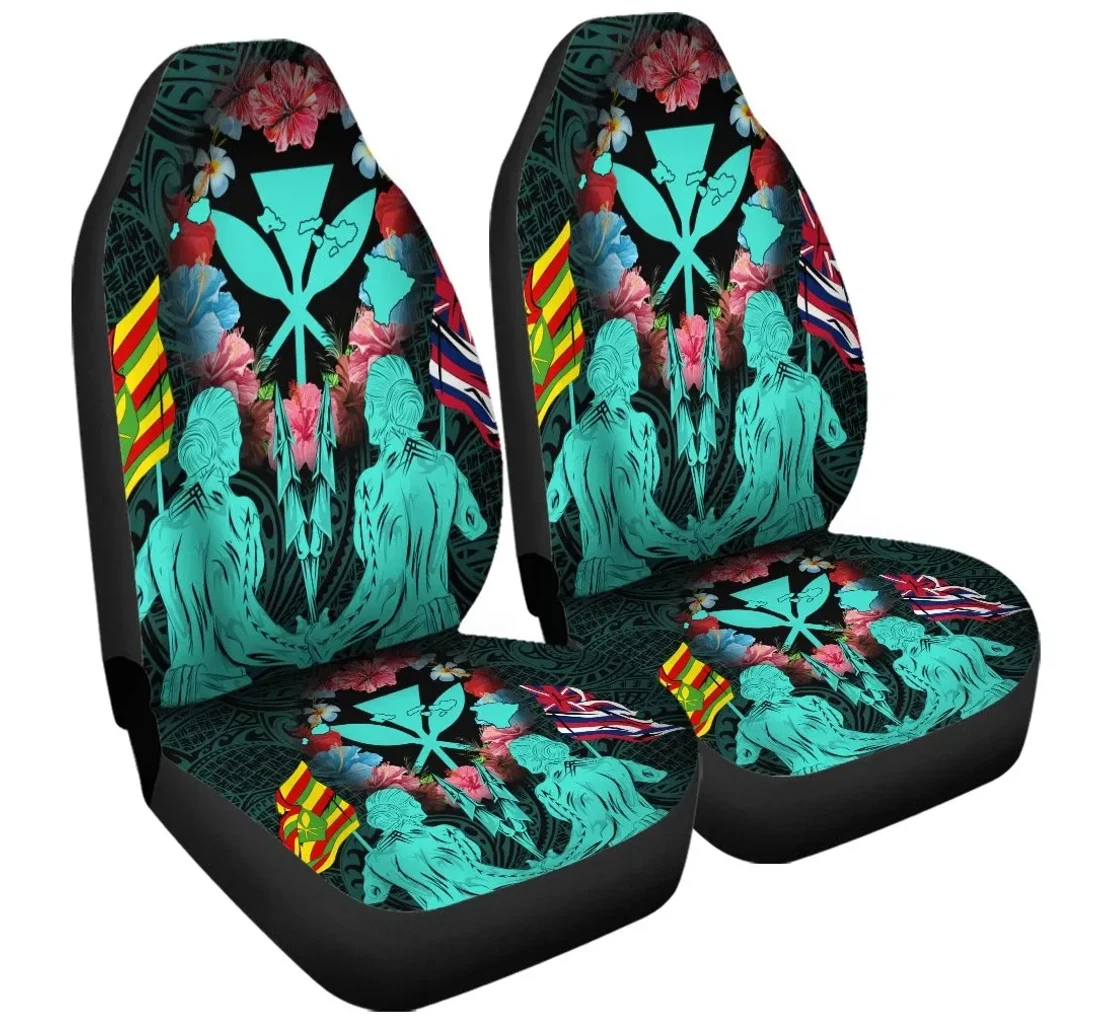 Accessory Hawaii Map Kanaka Two Men Holding Flag Turquoise Ah J5r Universal Front Car Seat Cover