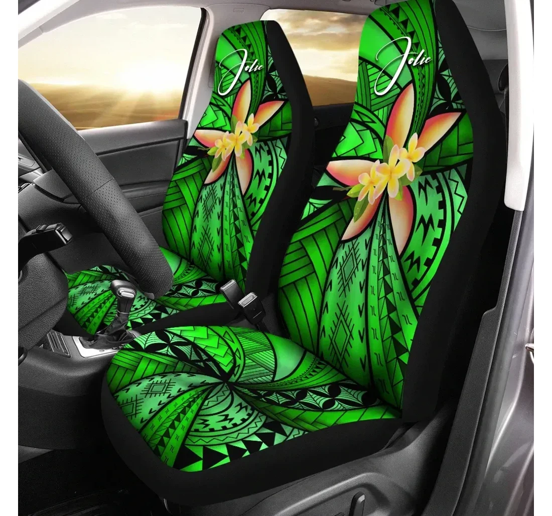 Custom Polynesian Plumeria Green Personal Signature A24 Universal Front Car Seat Cover