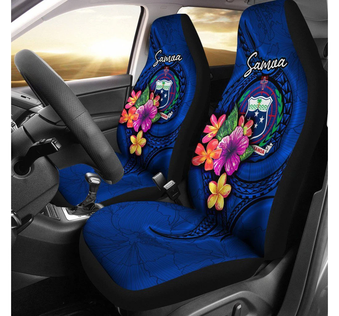 Samoa Polynesian Floral With Seal Blue Bn12 Universal Front Car Seat Cover