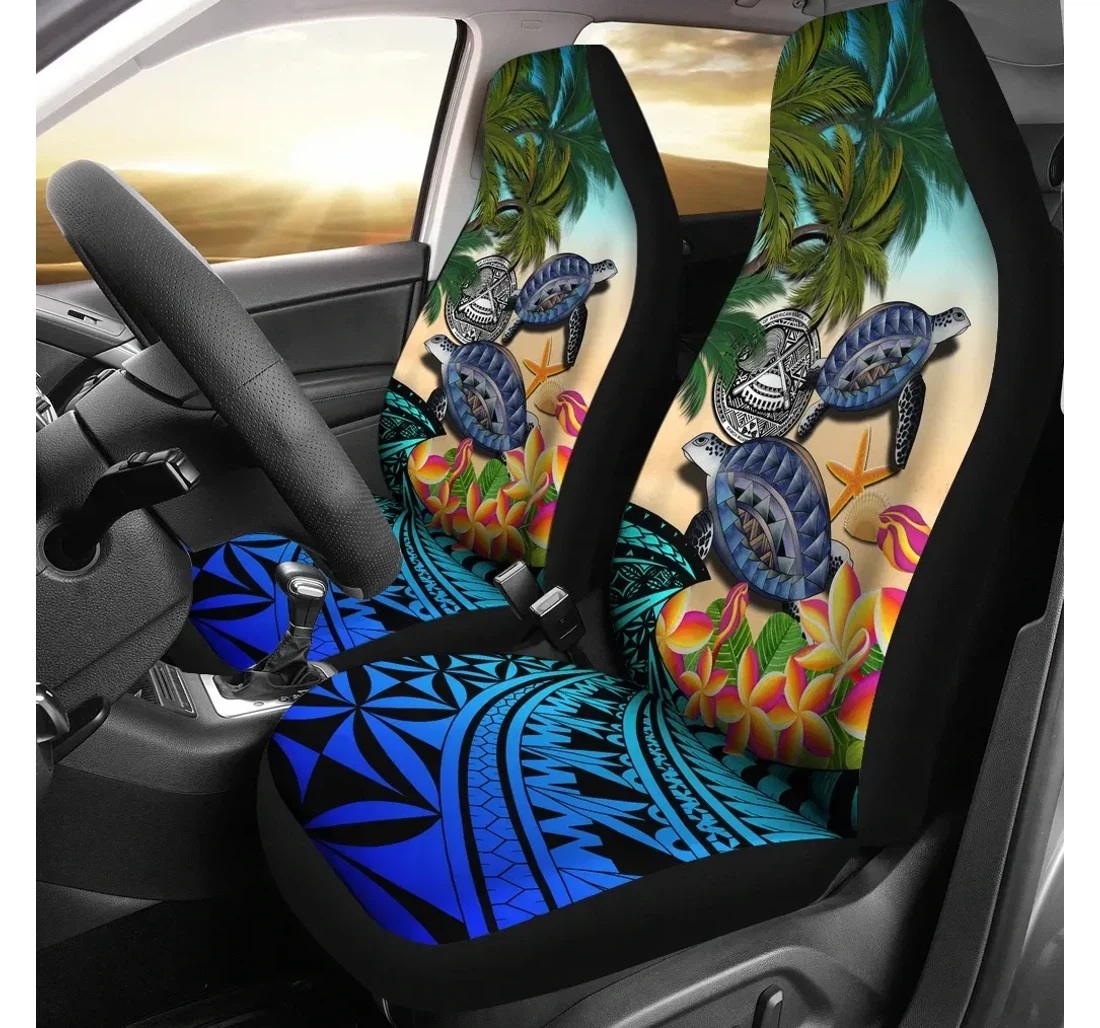 American Samoa Polynesian Turtle Coconut Tree And Plumeria A24 Universal Front Car Seat Cover