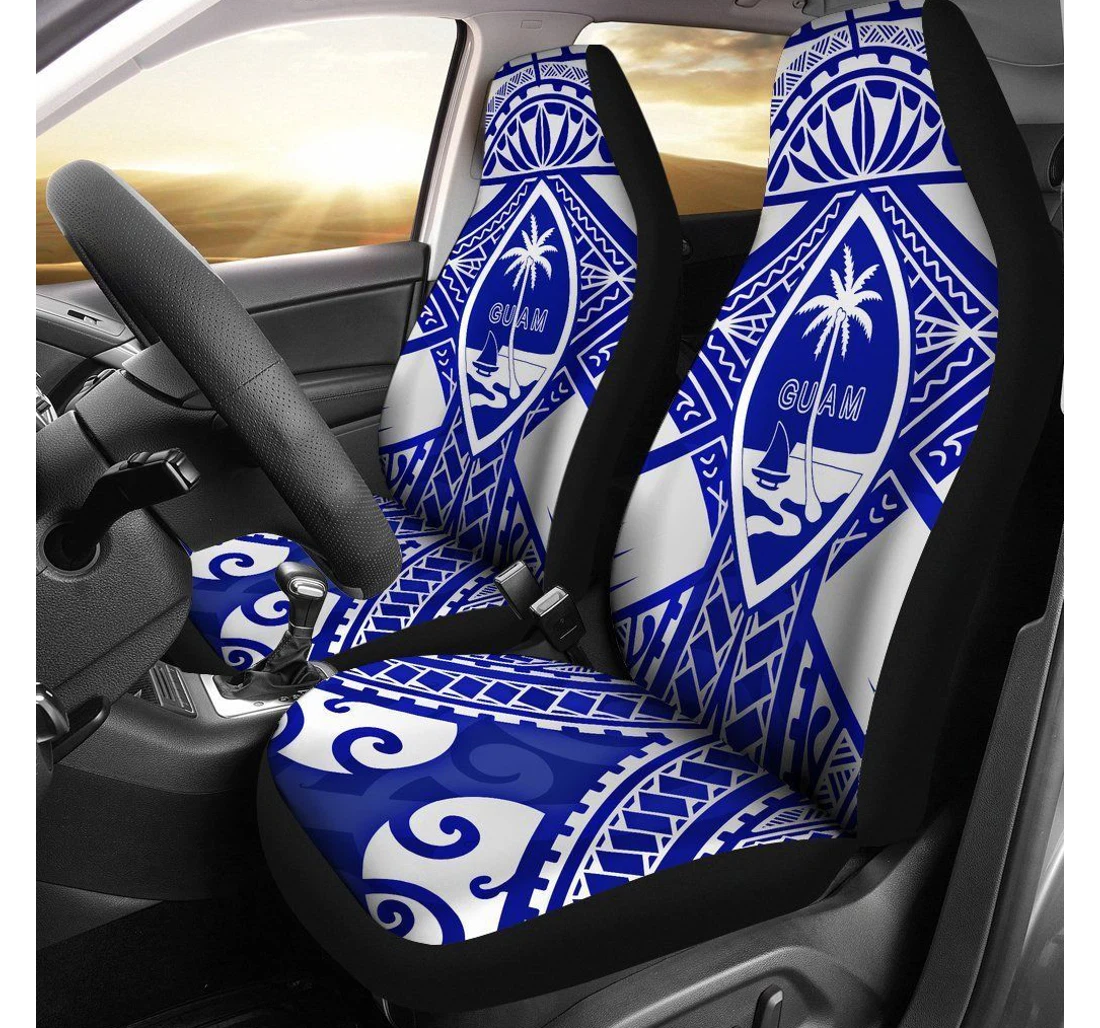 Guam Polynesian Guam White Seal With Polynesian Tattoo Ver 02 Bn18 Universal Front Car Seat Cover