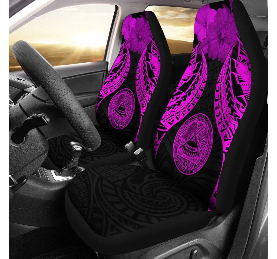 American Samoa Polynesian Pride Seal And Hibiscus Pink Bn39 Universal Front Car Seat Cover