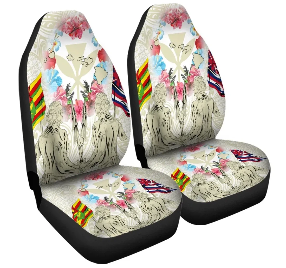 Accessory Hawaii Map Kanaka Two Men Holding Flag Beige Ah J5r Universal Front Car Seat Cover