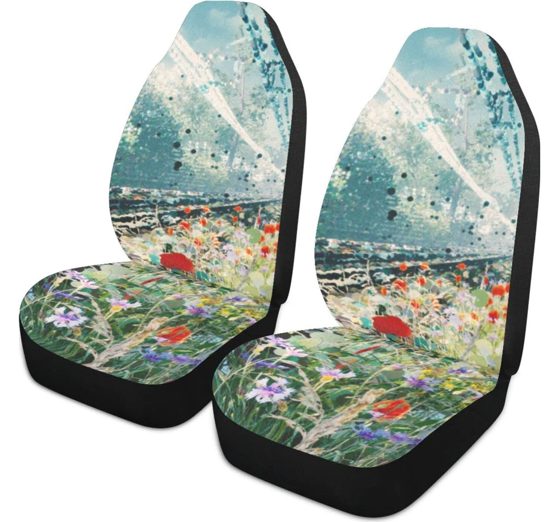 Flowers Geometry Spring Artwork Universal Front Car Seat Cover