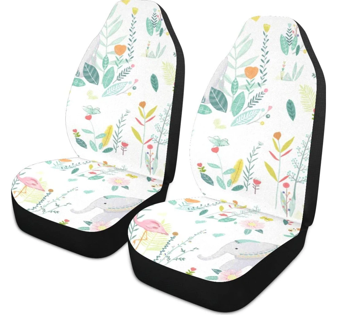 Cartoon Elephant Flamingo Universal Front Car Seat Cover