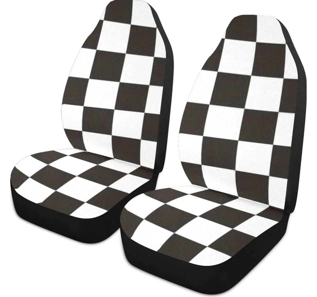 Black White Checkerboard Universal Front Car Seat Cover
