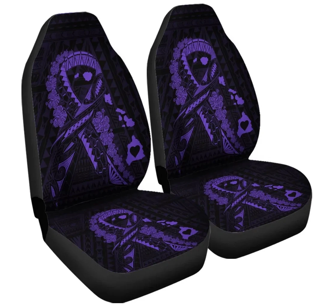 Accessory Hawaiian Map Heart Ribbon Cancer Hibiscus Purple Polynesian Ah J4r Universal Front Car Seat Cover