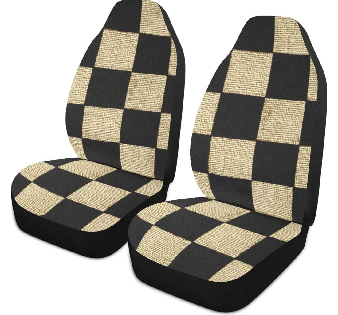 Black Brown Checkerboard Universal Front Car Seat Cover