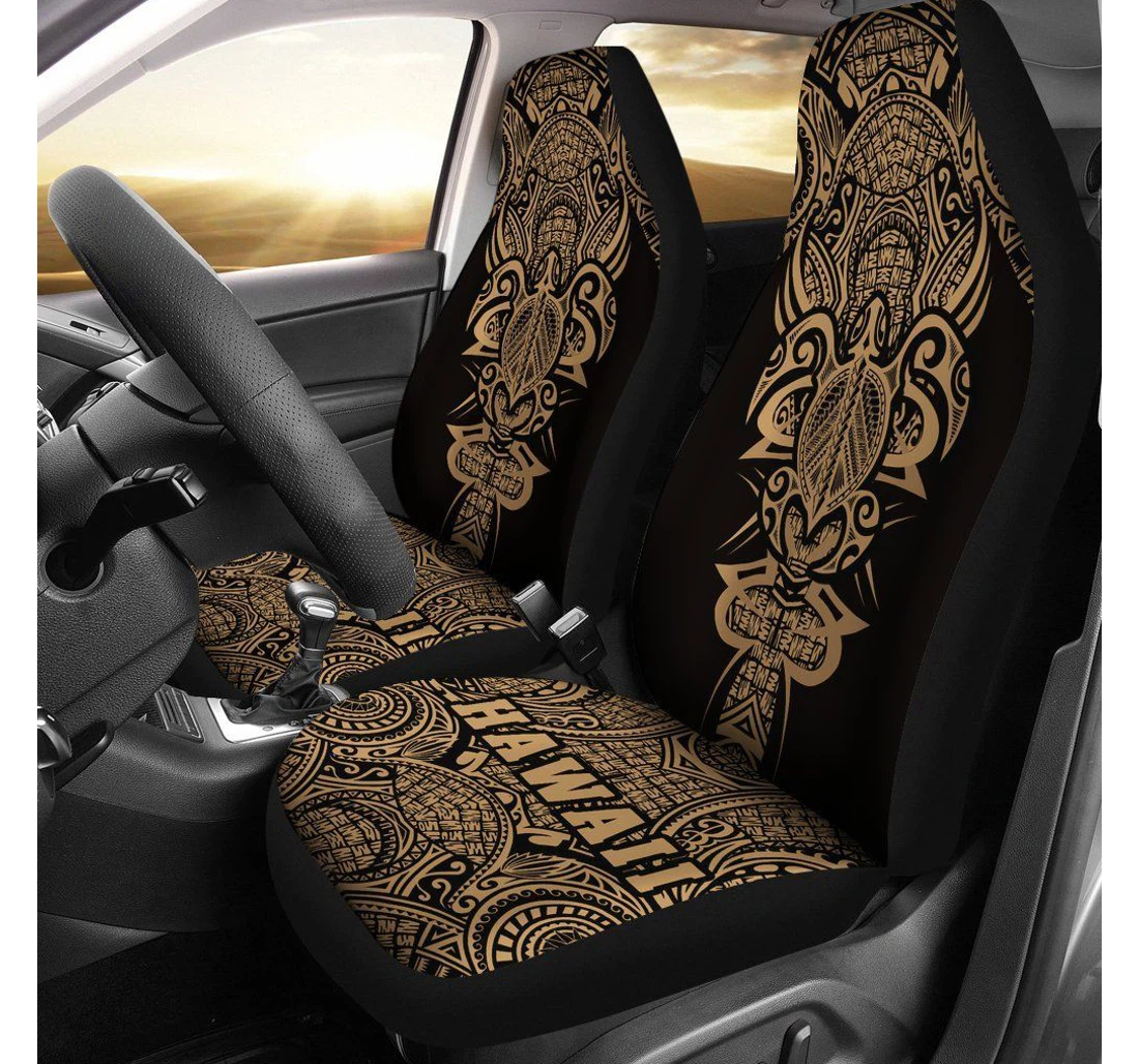 Hawaii Turtle Polynesian Gold Armor Style Ah J9 Universal Front Car Seat Cover