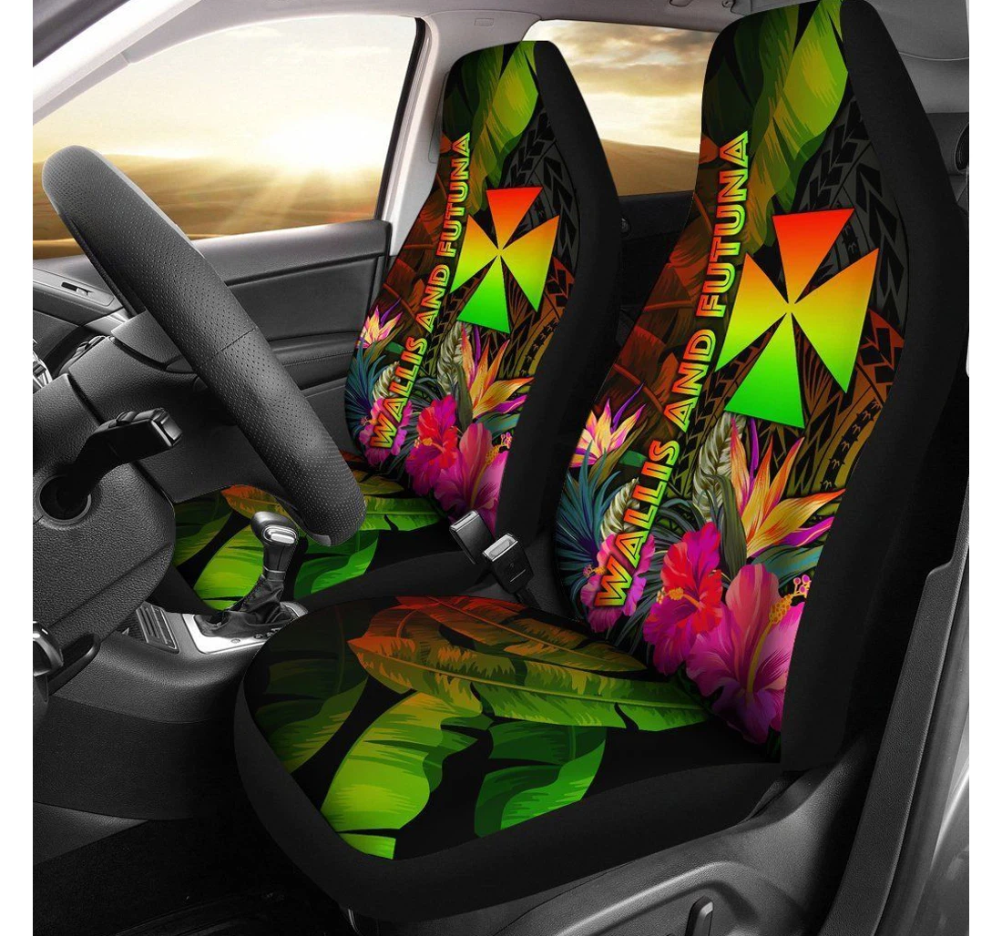 Wallis And Futuna Polynesian Hibiscus And Banana Leaves Bn15 Universal Front Car Seat Cover