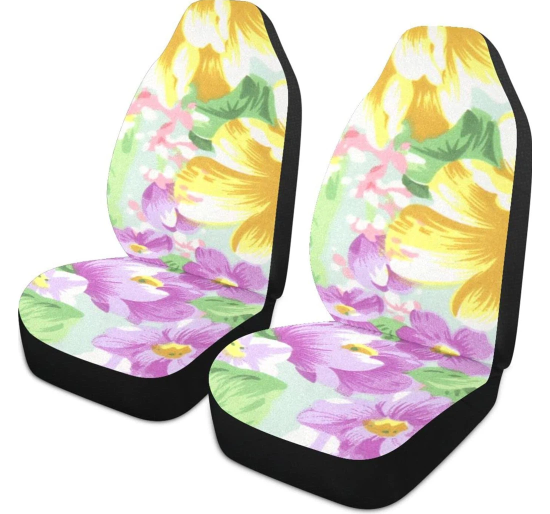 Yellow Purple Flower Universal Front Car Seat Cover
