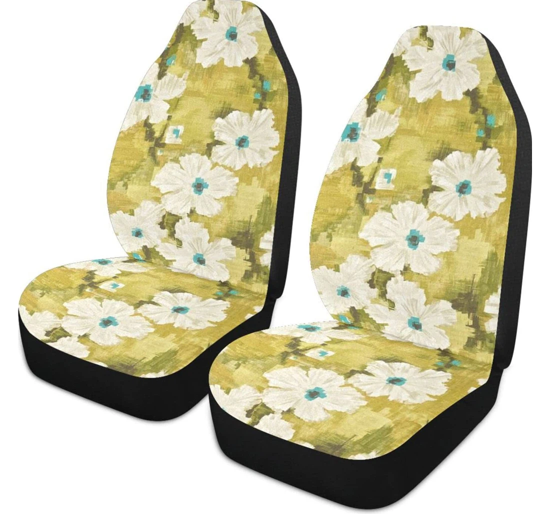 Flower White Universal Front Car Seat Cover