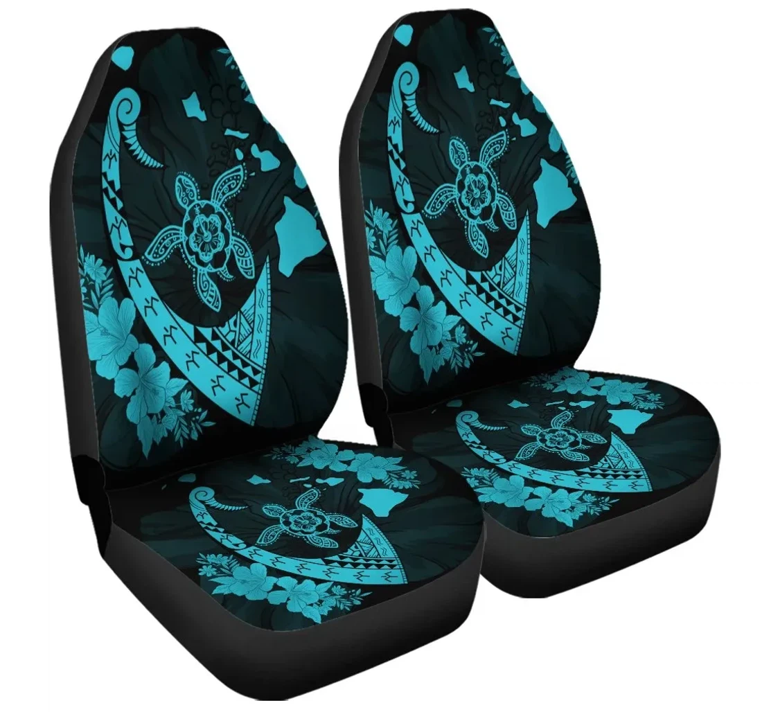 Accessory Hawaiian Map Hibiscus Turtle Fish Hook Polynesian Blue Ah J5r Universal Front Car Seat Cover