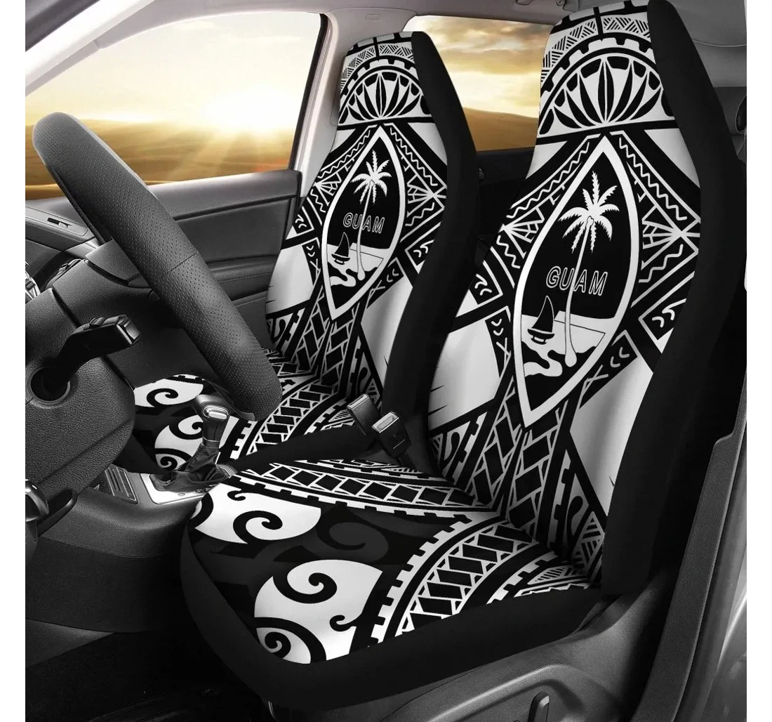 Guam Polynesian Guam White Seal With Polynesian Tattoo Ver 01 Bn18 Universal Front Car Seat Cover