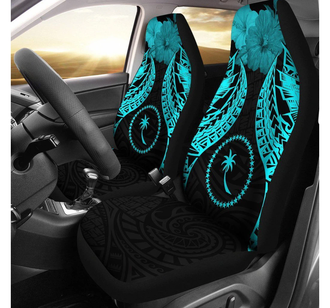 Chuuk Polynesian Pride Seal And Hibiscus Neon Blue Bn39 Universal Front Car Seat Cover