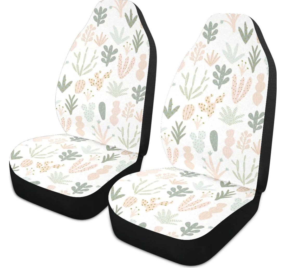 Cactus Cartoon White Universal Front Car Seat Cover