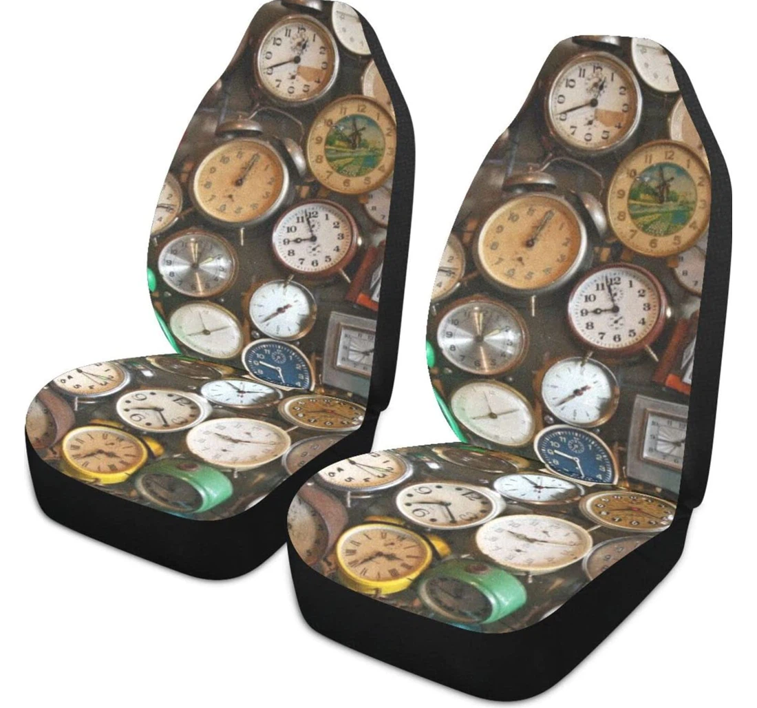Pattern Texture Time Clocks Alarm Clock Circle Numbers Universal Front Car Seat Cover