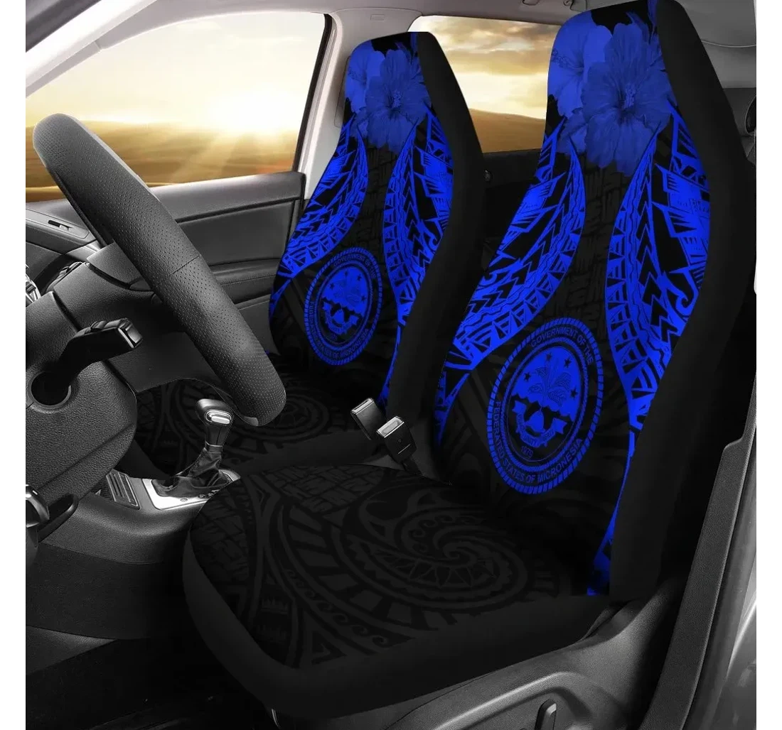Federated States Of Micronesia Polynesian Pride Seal And Hibiscus Blue Bn39 Universal Front Car Seat Cover