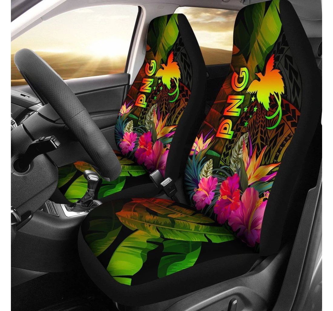 Papua New Guinea Polynesian Hibiscus And Banana Leaves Bn15 Universal Front Car Seat Cover