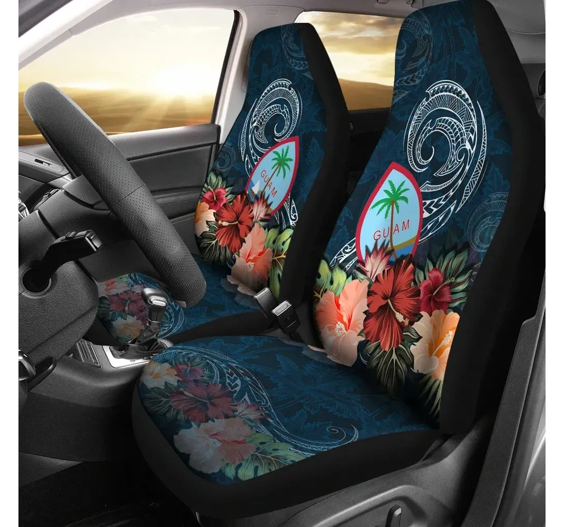 Guam Polynesian Guam Hibiscus Polyfamilygater Coat Of Arms Th5 Universal Front Car Seat Cover