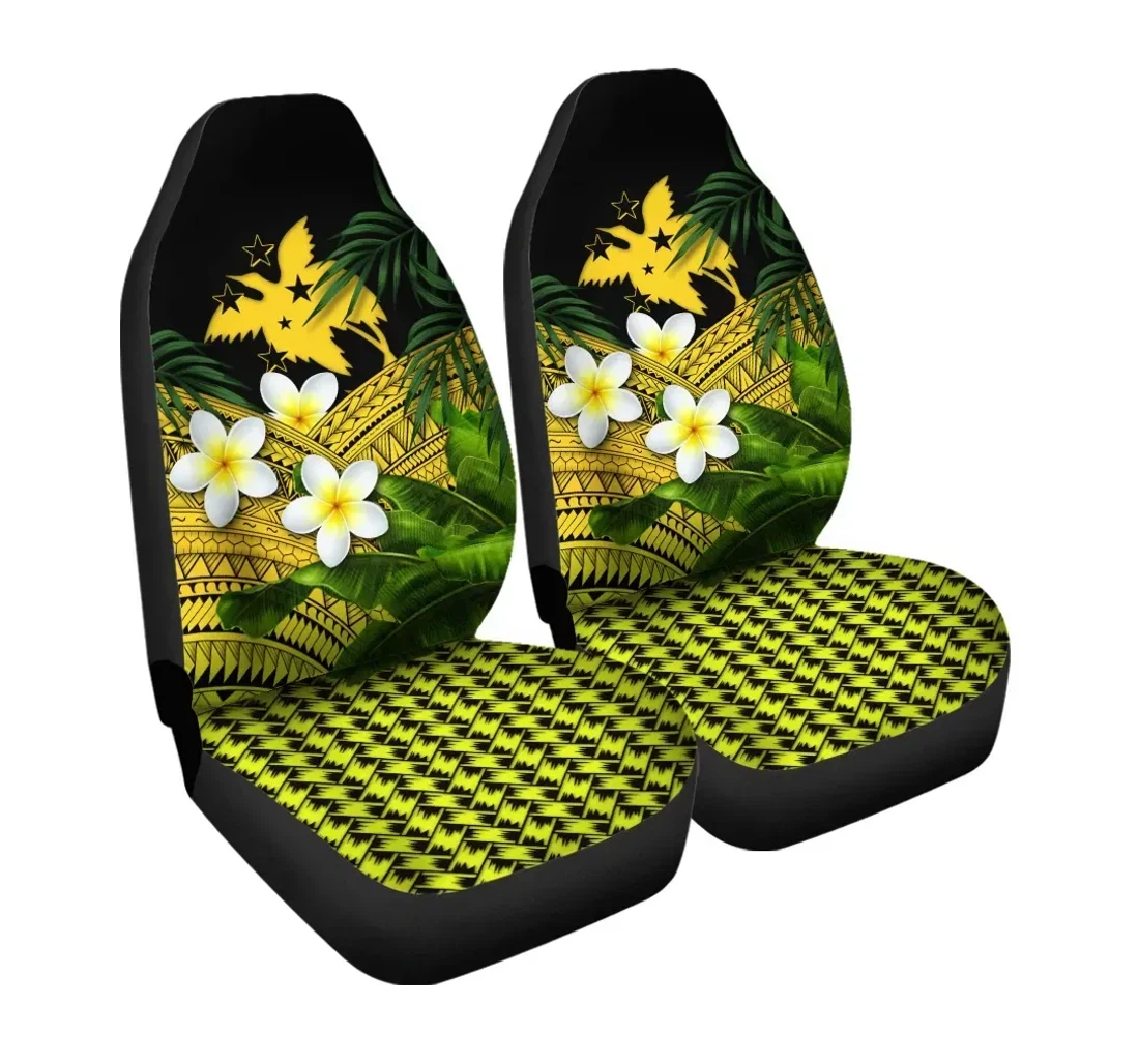 Papua New Guinea Polynesian Plumeria Banana Leaves Yellow A02 Universal Front Car Seat Cover