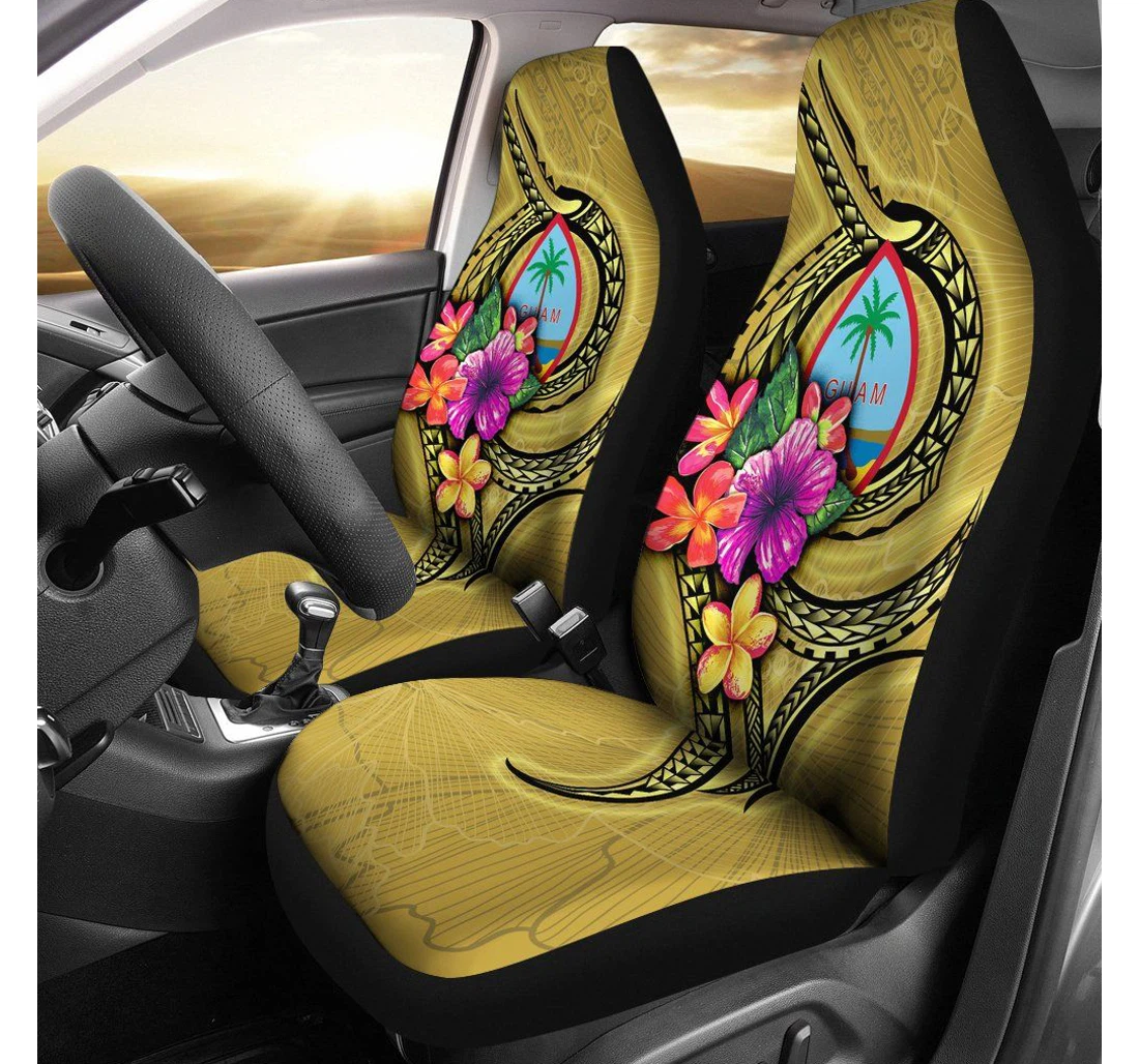 Guam Polynesian Floral With Seal Gold Bn12 Universal Front Car Seat Cover