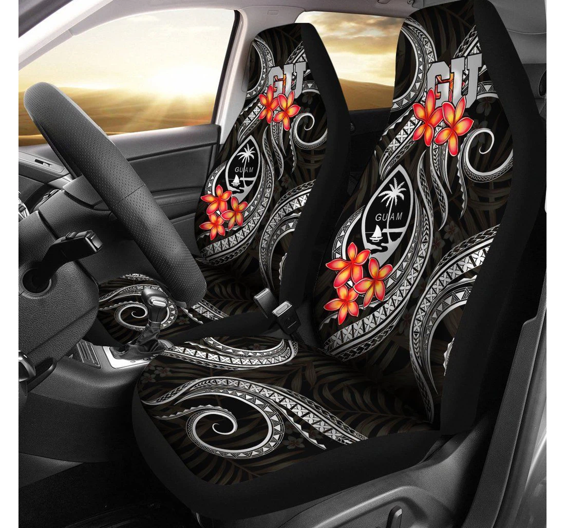 Guam Polynesian Black Plumeria Bn11 Universal Front Car Seat Cover