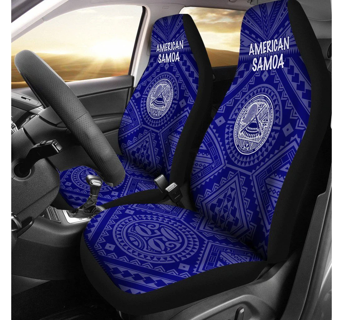 American Samoa Seal In Polynesian Tattoo Style Blue -bn25 Universal Front Car Seat Cover
