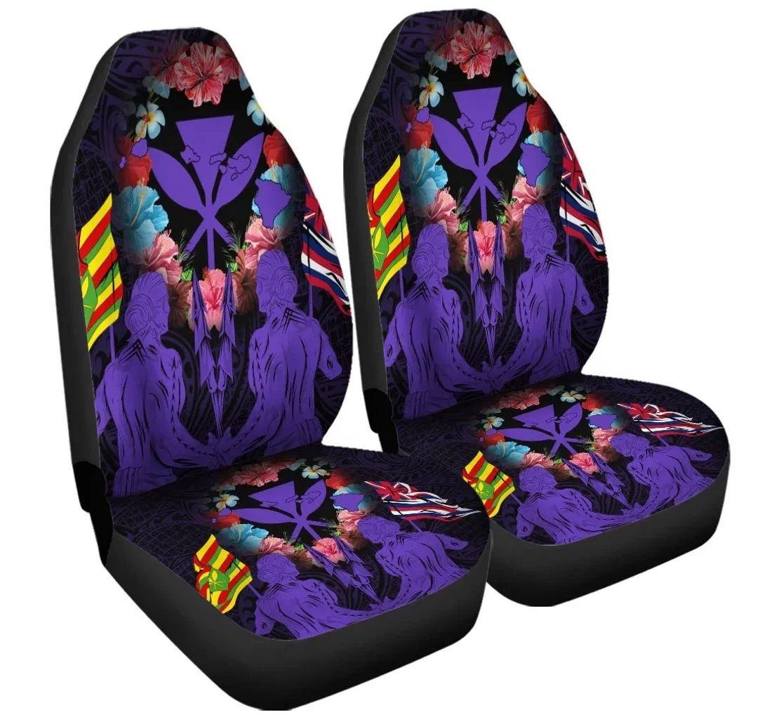 Accessory Hawaii Map Kanaka Two Men Holding Flag Purple Ah J5r Universal Front Car Seat Cover
