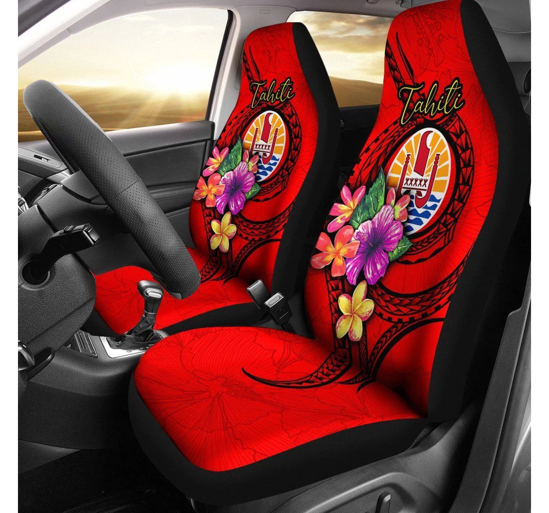 Tahiti Polynesian Floral With Seal Red Bn12 Universal Front Car Seat Cover