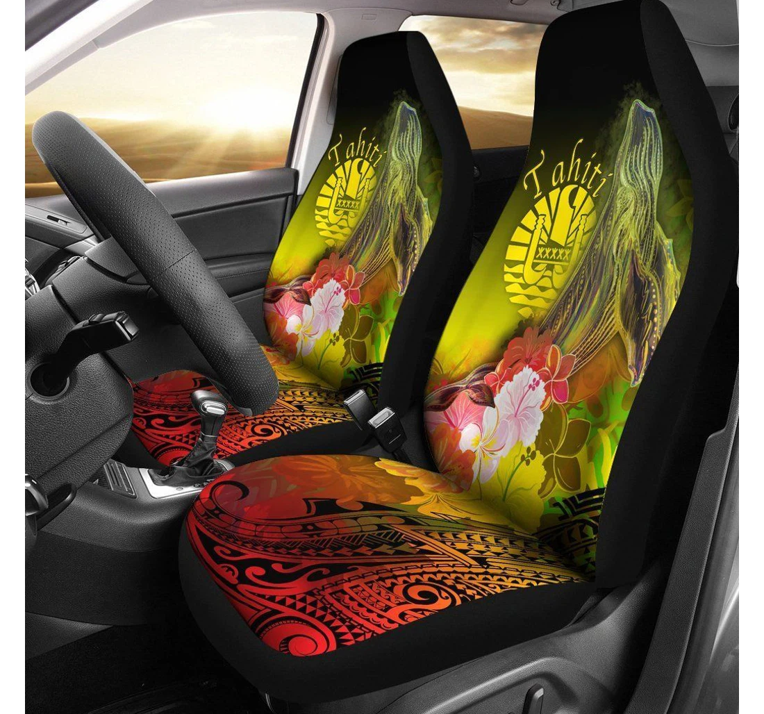Tahiti Humpback Whale With Tropical Flowers Yellow Bn18 Universal Front Car Seat Cover