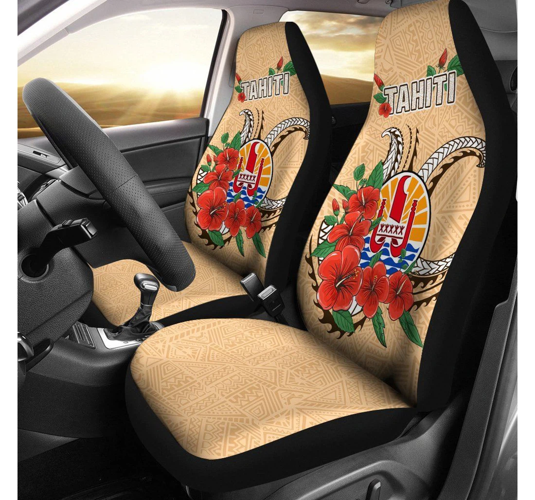 Tahiti Polynesian Hibiscus Coat Of Arm Beige Bn11 Universal Front Car Seat Cover