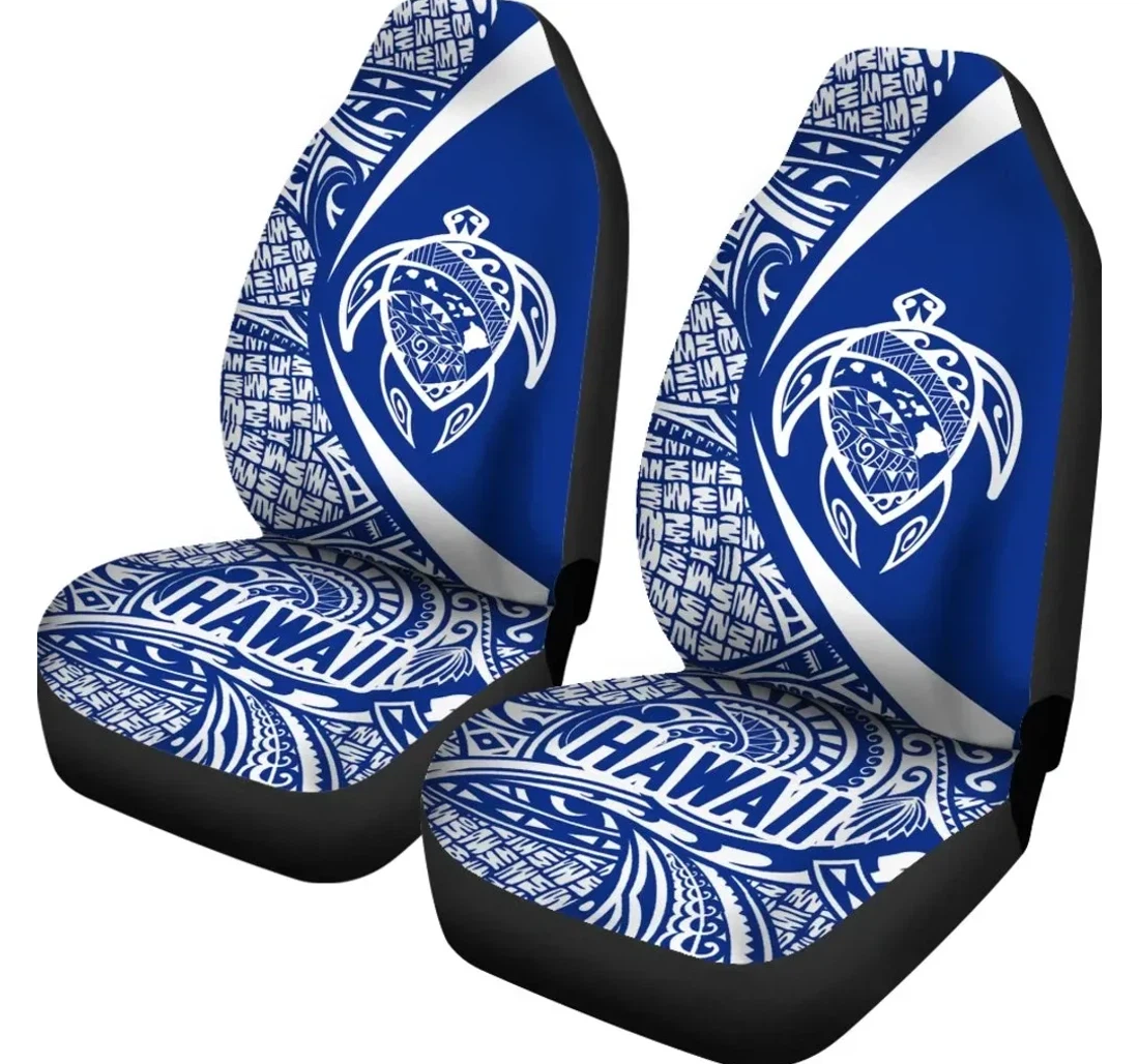 Hawaii Turtle Map Polynesian White And Blue Circle Style Ah J9 Universal Front Car Seat Cover