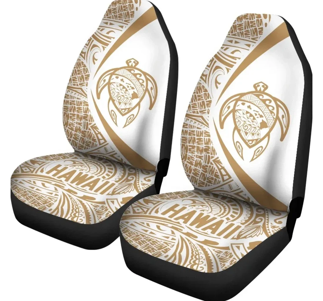 Hawaii Turtle Map Polynesian White And Gold Circle Style Ah J9 Universal Front Car Seat Cover