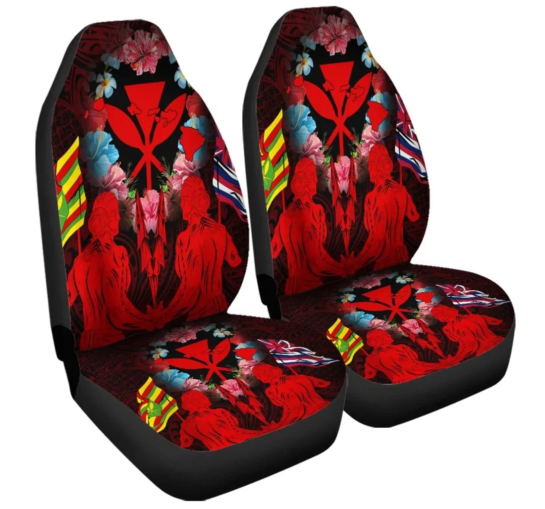 Accessory Hawaii Map Kanaka Two Men Holding Flag Red Ah J5r Universal Front Car Seat Cover