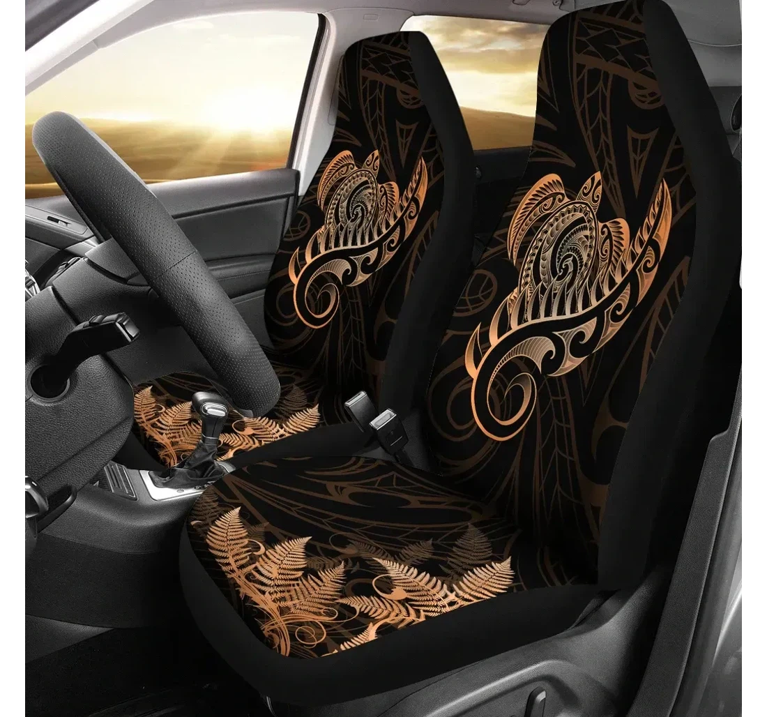 New Zealand Aotearoa Maori Turtle Silver Fern Orange J1 Universal Front Car Seat Cover