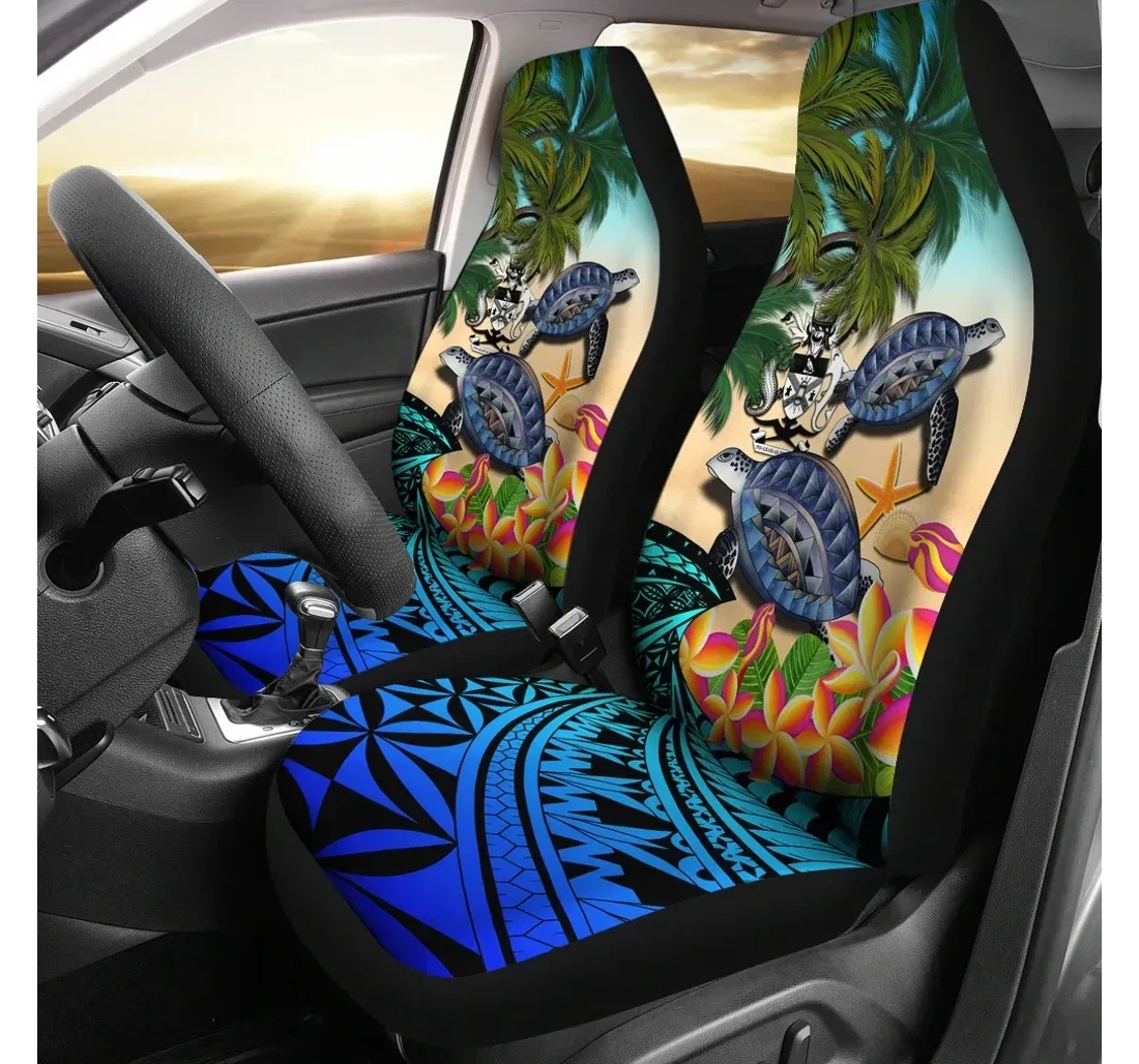 Solomon Islands Polynesian Turtle Coconut Tree And Plumeria A24 Universal Front Car Seat Cover