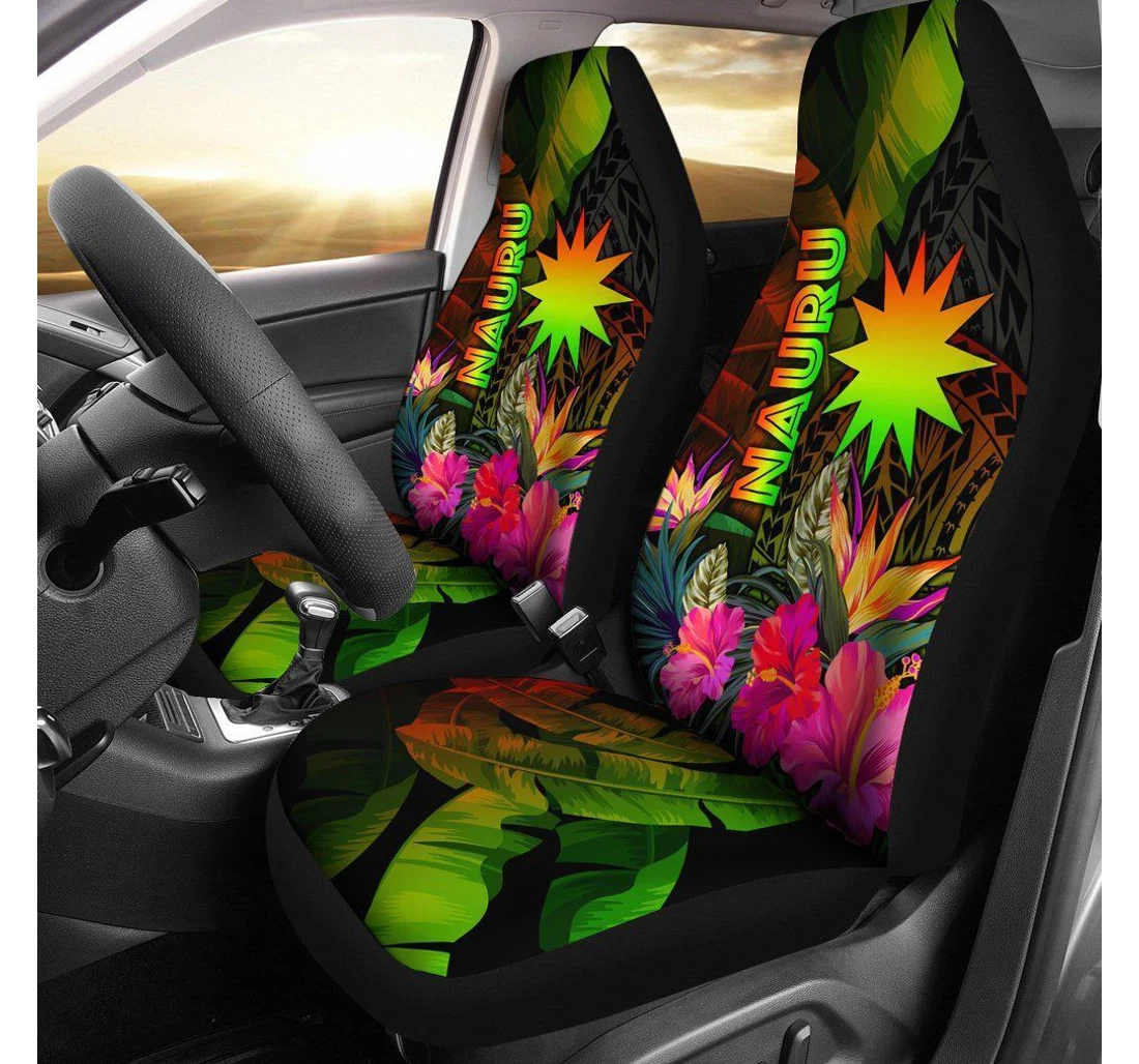 Nauru Polynesian Hibiscus And Banana Leaves Bn15 Universal Front Car Seat Cover