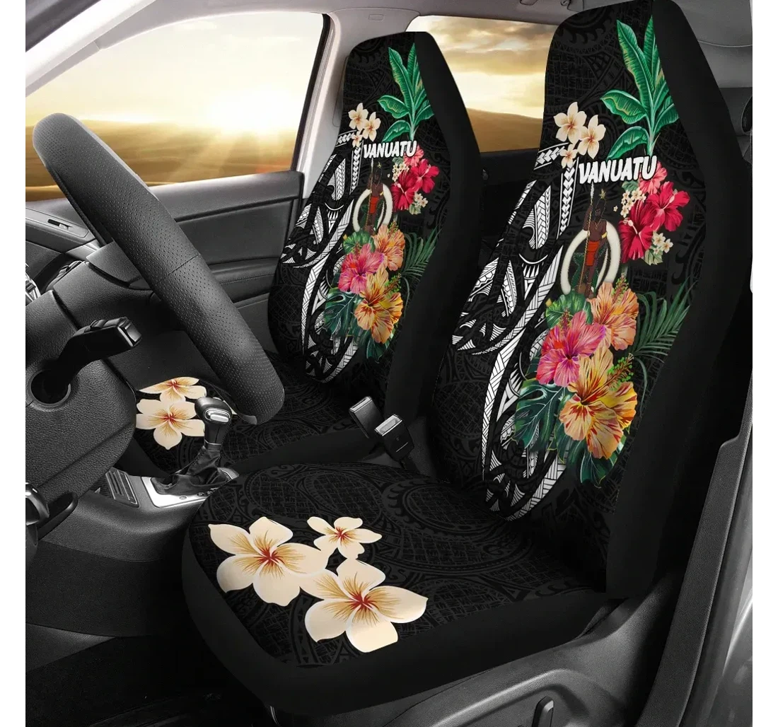 Vanuatu Coat Of Arms Polynesian With Hibiscus Th5 Universal Front Car Seat Cover
