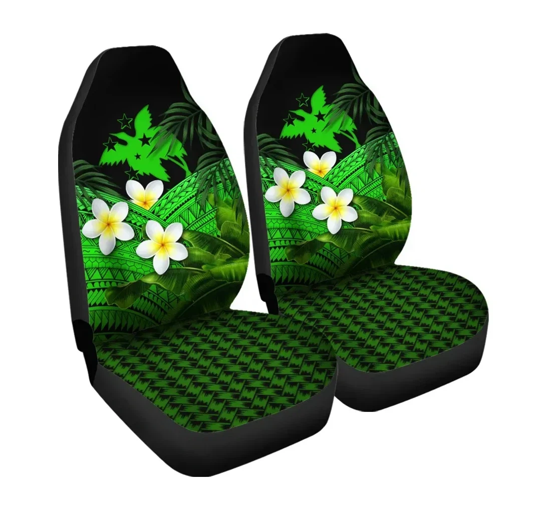 Papua New Guinea Polynesian Plumeria Banana Leaves Green A02 Universal Front Car Seat Cover