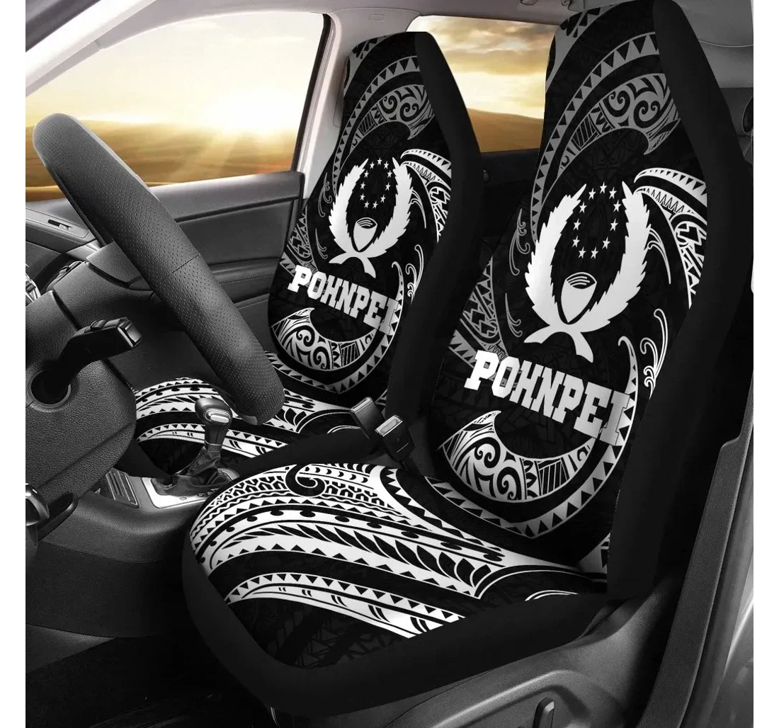 Pohnpei Micronesia White Tribal Wave Bn12 Universal Front Car Seat Cover