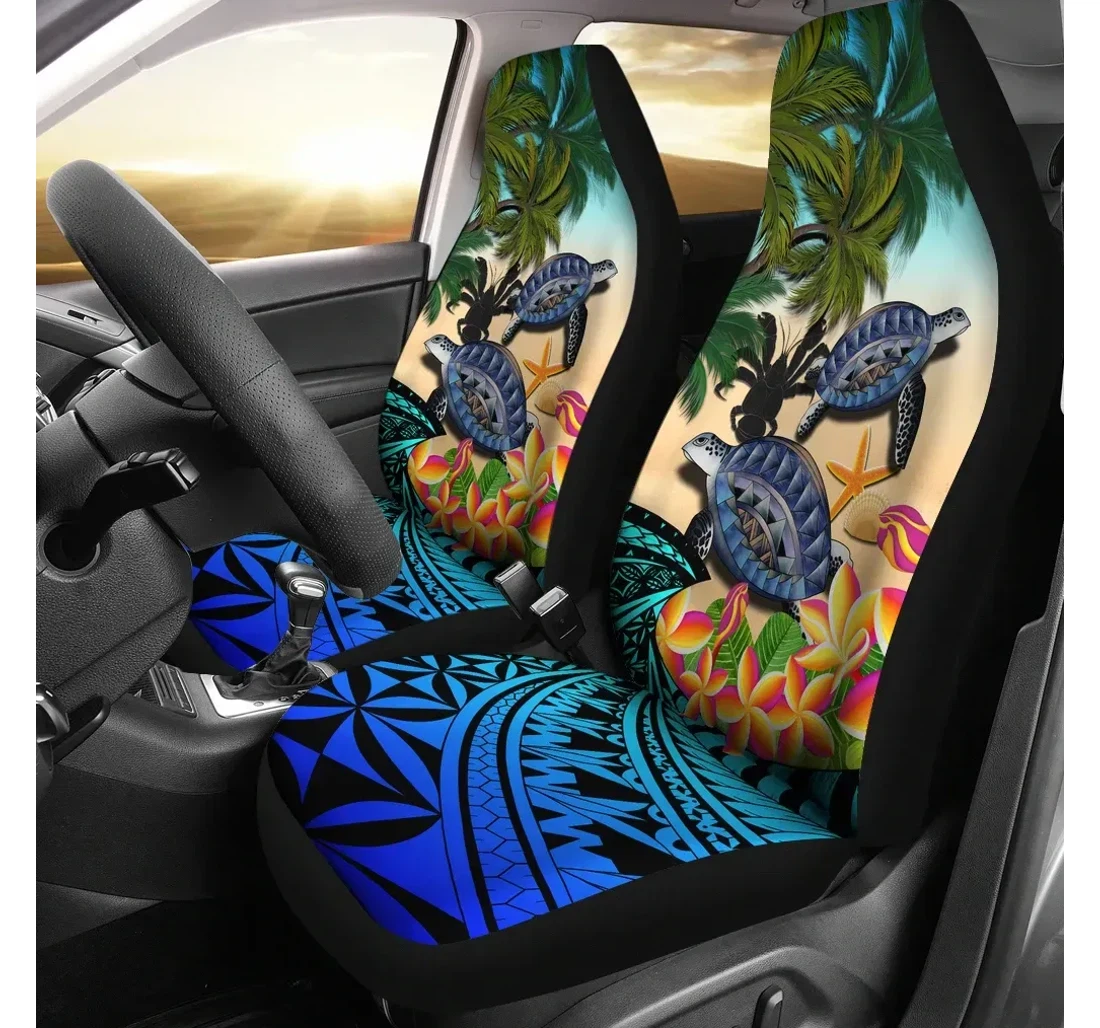 Niue Polynesian Turtle Coconut Tree And Plumeria A24 Universal Front Car Seat Cover