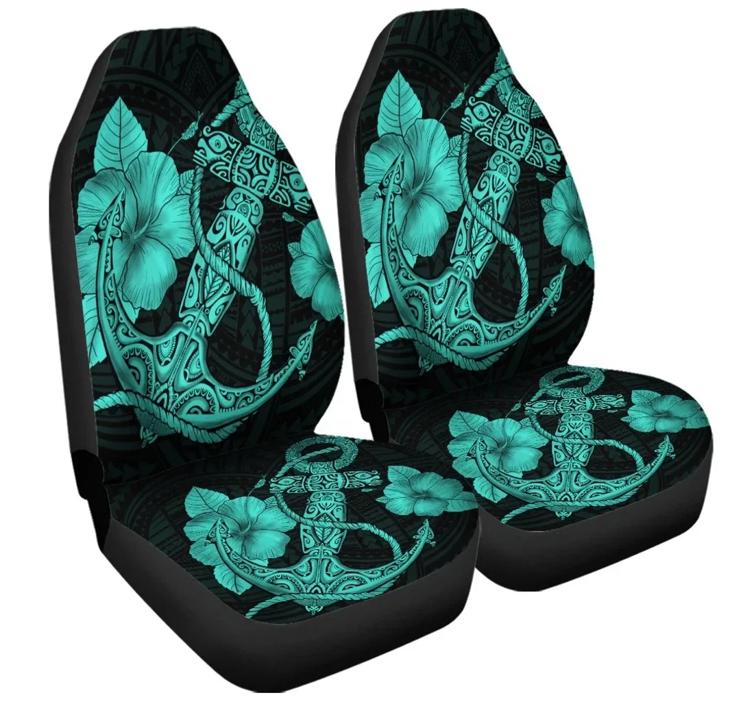 Accessory Hawaiian Anchor Poly Tribal Hibiscus Polynesian Turquoise Ah Jr Universal Front Car Seat Cover